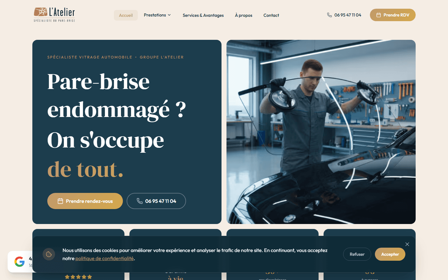 Application de gestion L'Atelier Pare-Brise — développée par DT Media